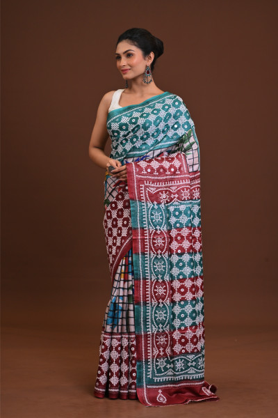 Tussar Hand Print Gujrati Saree