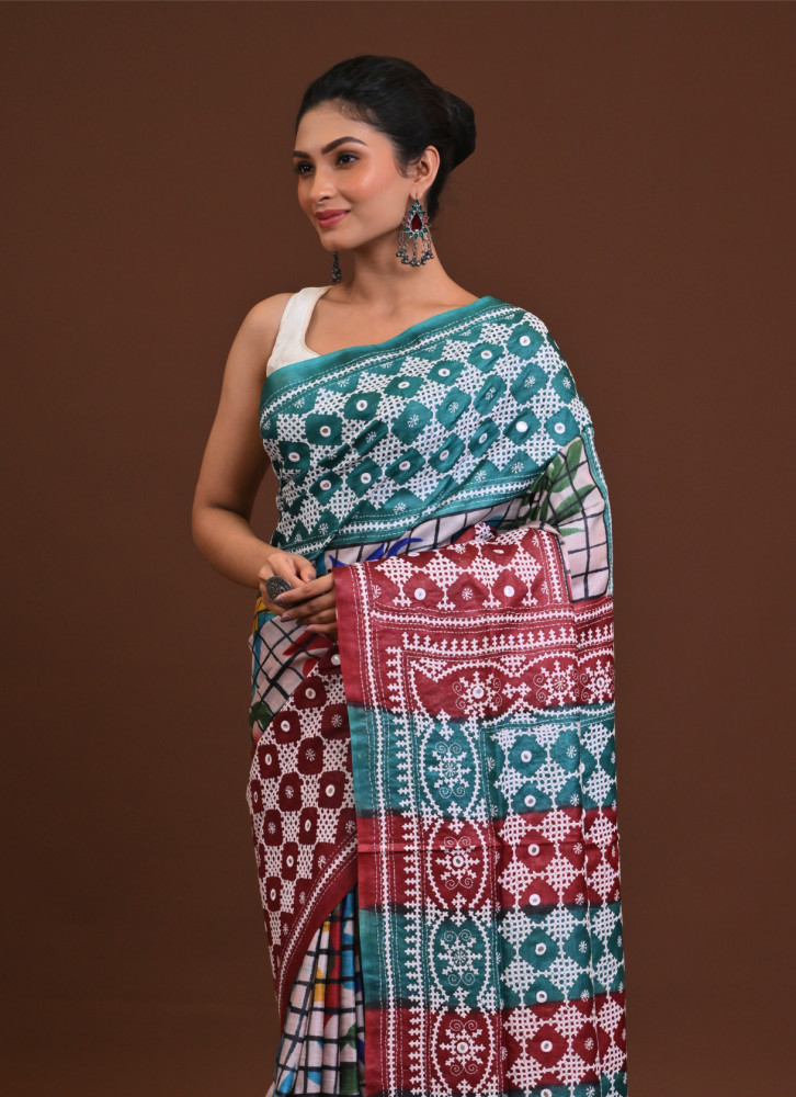 Tussar Hand Print Gujrati Saree