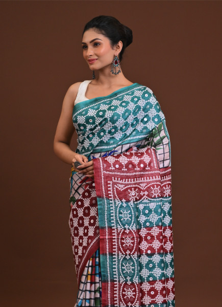 Tussar Hand Print Gujrati Saree