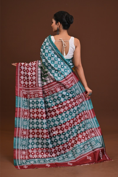 Tussar Hand Print Gujrati Saree