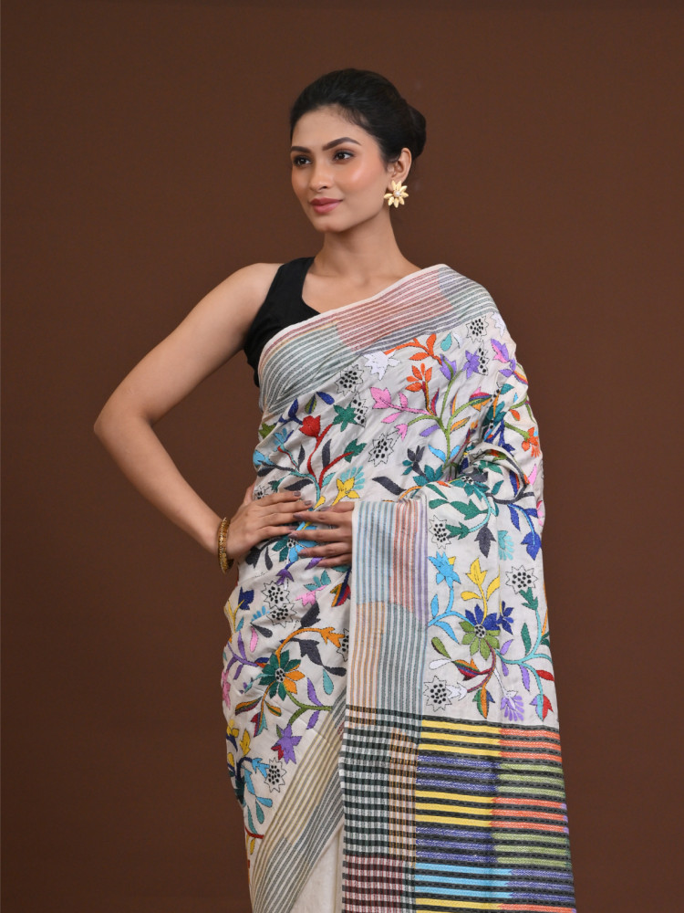 Silk Jalchuri Allover Kantha Saree