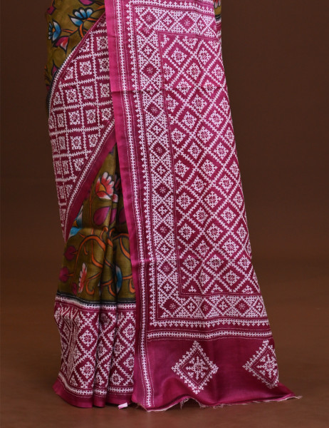 Tussar Dye Body Hand Print Saree