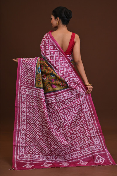 Tussar Dye Body Hand Print Saree