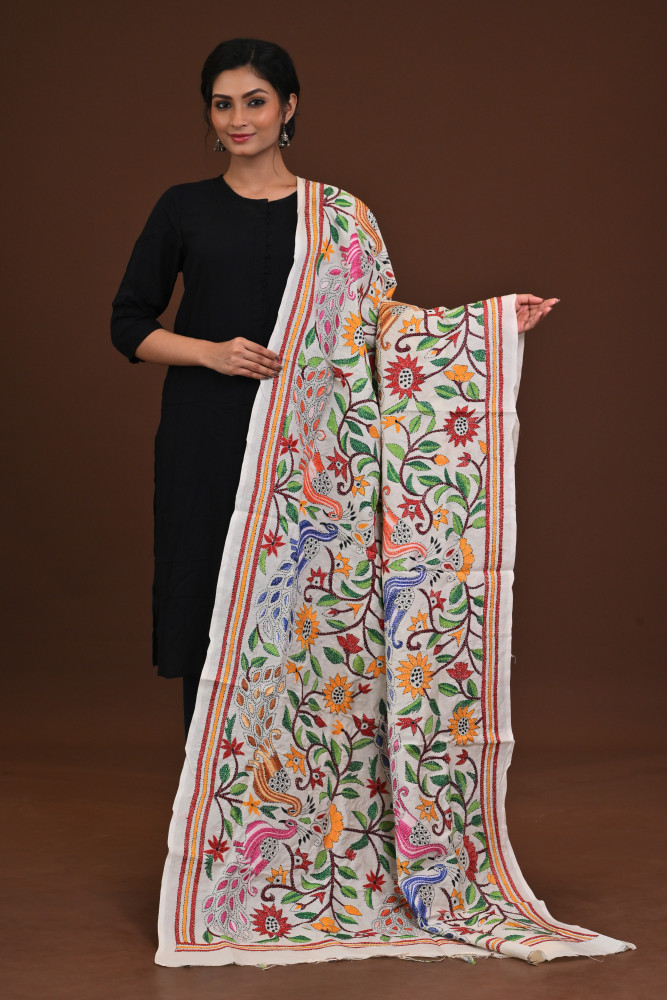 Pure Silk Kantha Dupatta