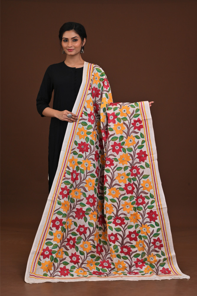Pure Silk Kantha Dupatta