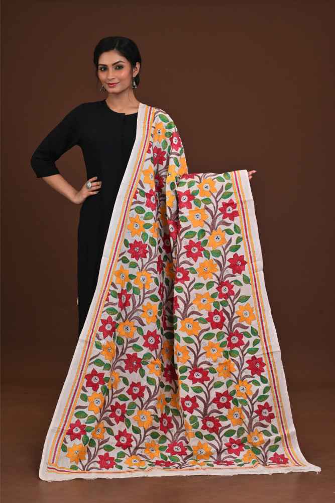 Pure Silk Kantha Dupatta