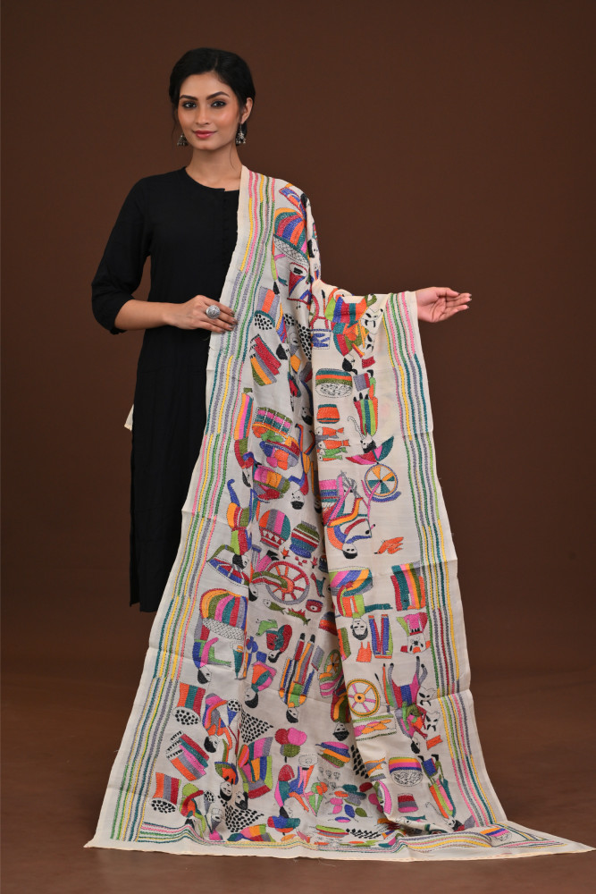 Pure Silk Kantha Dupatta