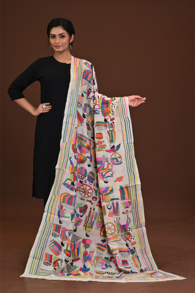 Pure Silk Kantha Dupatta