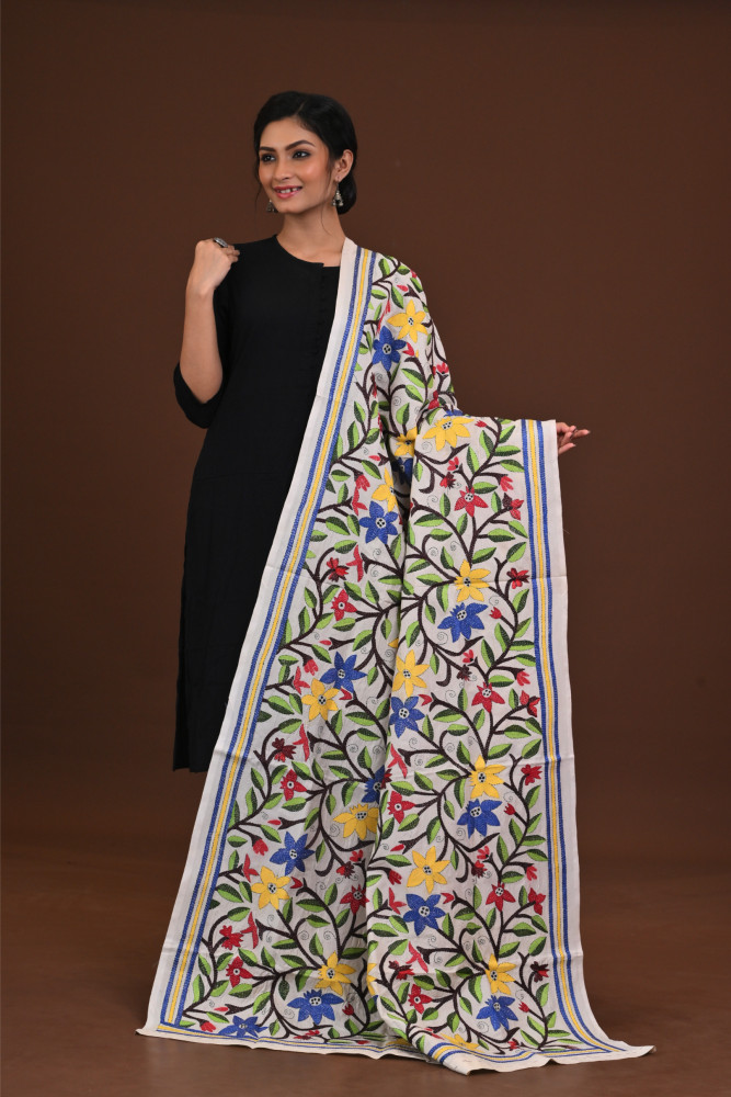 Pure Silk Kantha Dupatta