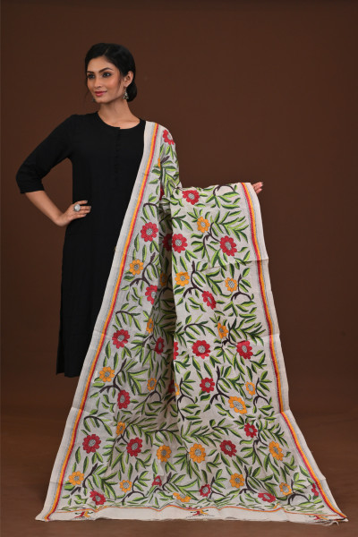 Pure Silk Kantha Dupatta
