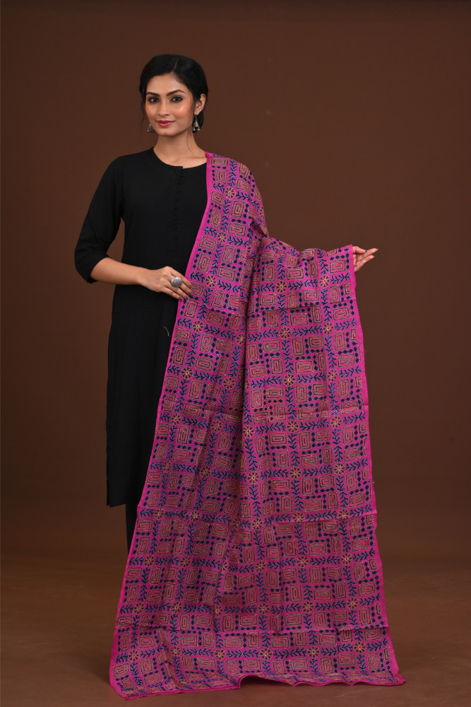 Silk Block Kantha Dupatta