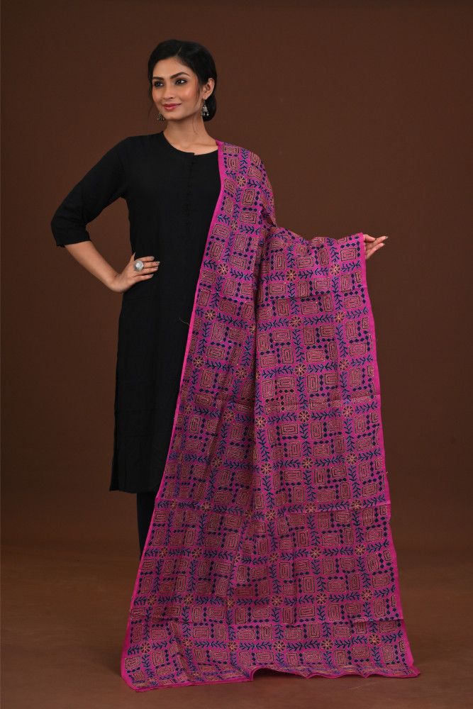 Silk Block Kantha Dupatta
