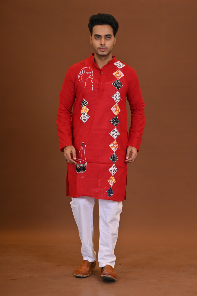 Spcl Slub Applique Kurta