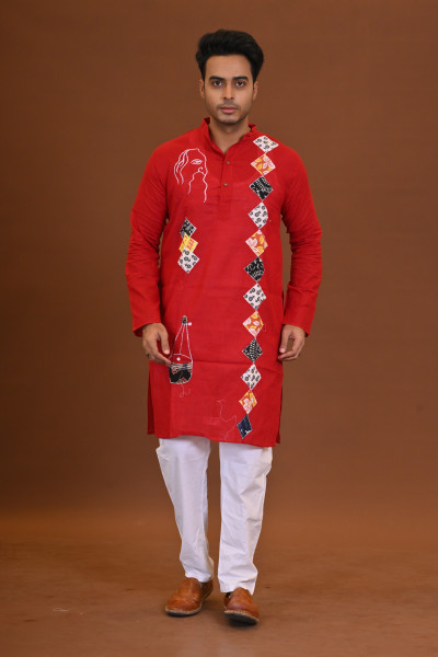 Spcl Slub Applique Kurta