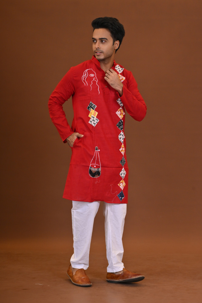 Spcl Slub Applique Kurta