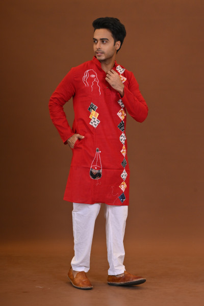 Spcl Slub Applique Kurta