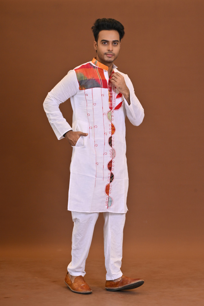 Spcl Slub Applique Kurta