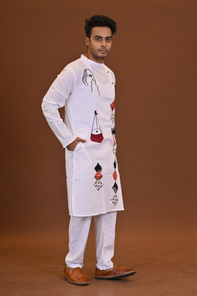 Spcl Slub Applique Kurta