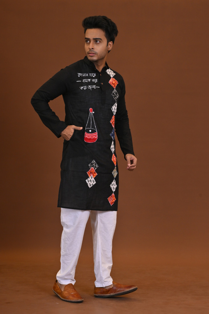 Spcl Slub Applique Kurta