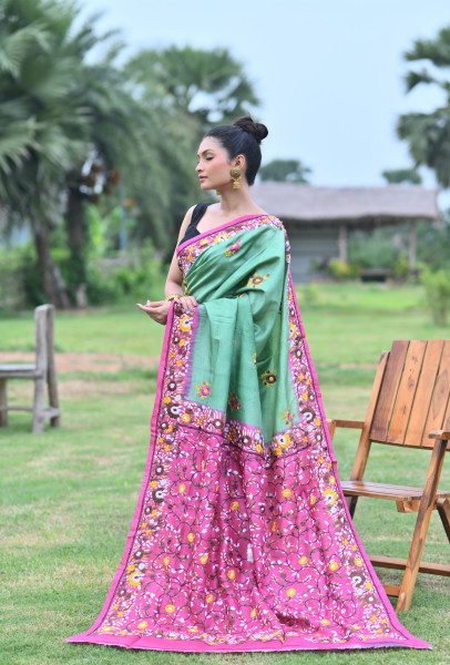 Tussar Dye Parsi Saree