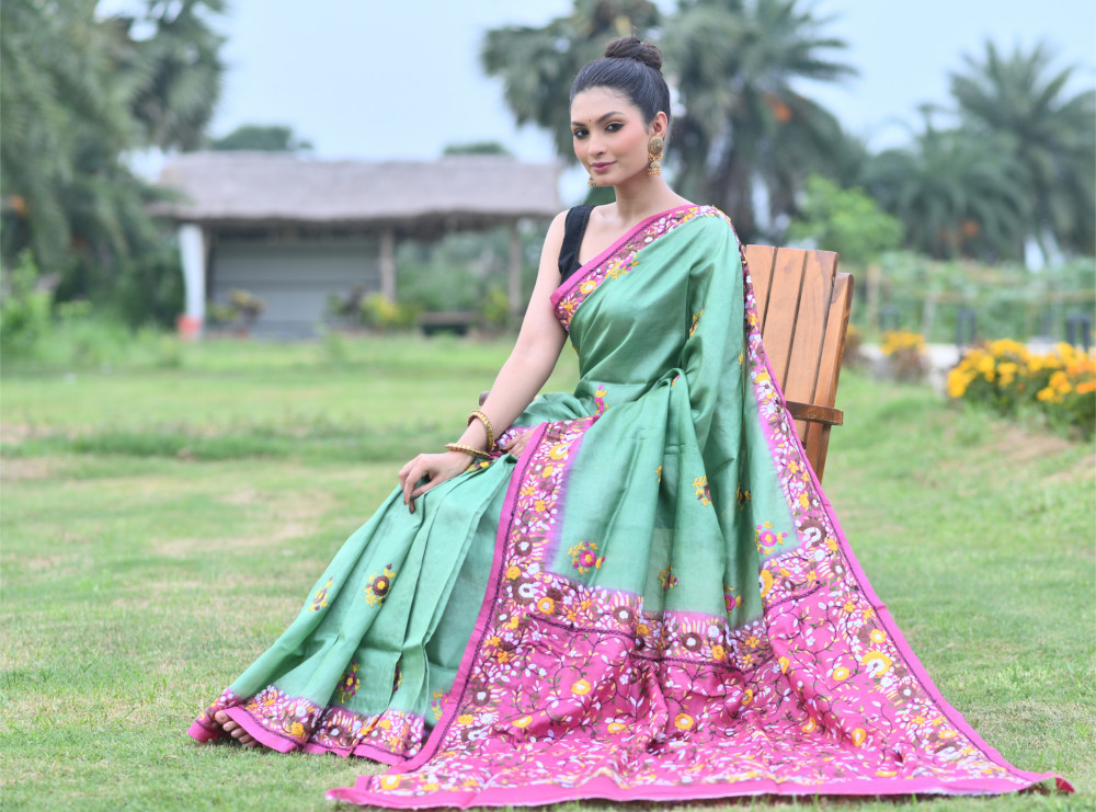 Tussar Dye Parsi Saree
