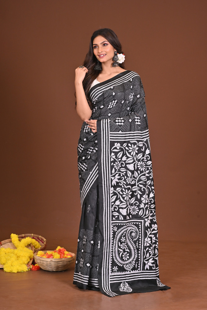 DURGESHWARI BLENDED SILK KANTHA SAREE