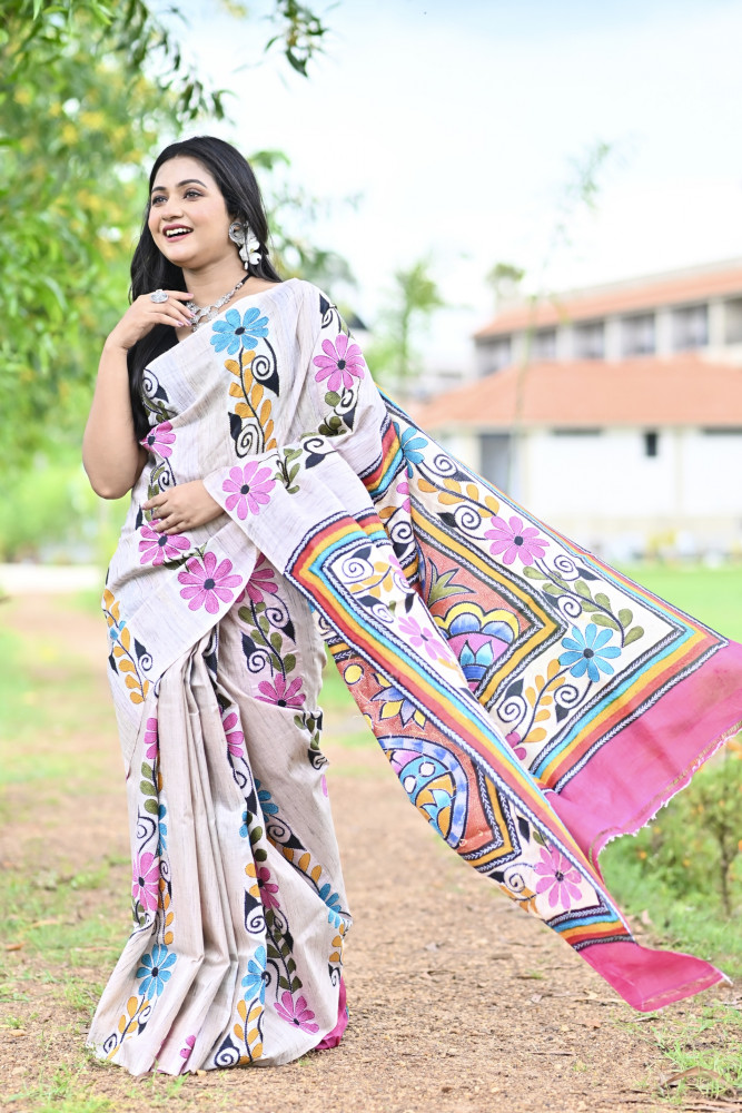 LALITAMBIKA GHICHA DIY HAND PRINT NAKSHI KANTHA SAREE