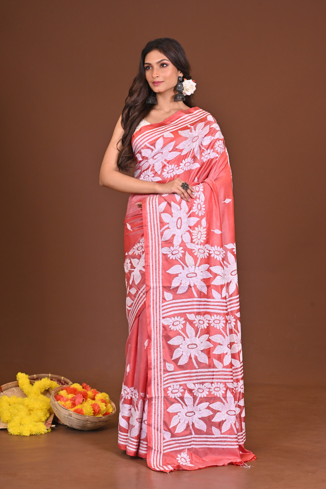 GOLAPKANON BLENDED SILK KANTHA SAREE
