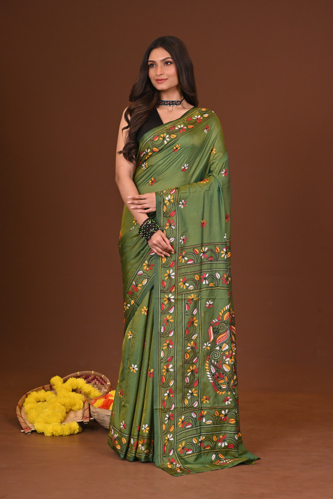 HARITROHI BLENDED SILK KANTHA SAREE