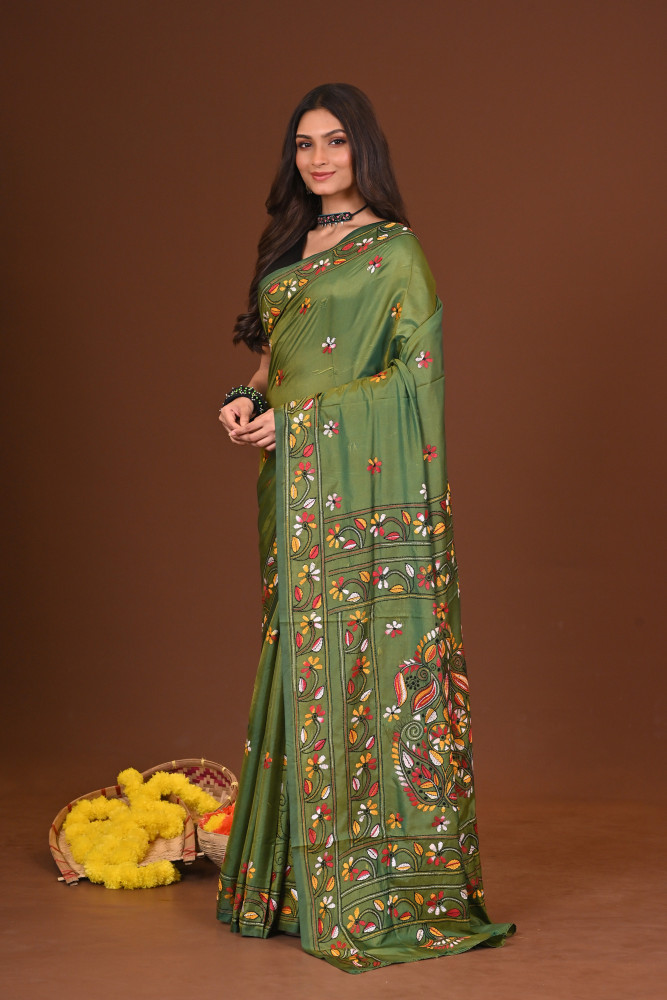HARITROHI BLENDED SILK KANTHA SAREE