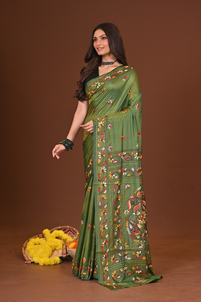 HARITROHI BLENDED SILK KANTHA SAREE