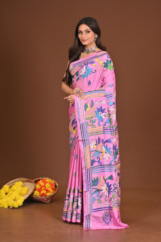 TRIPURASUNDARI BLENDED SILK KANTHA SAREE