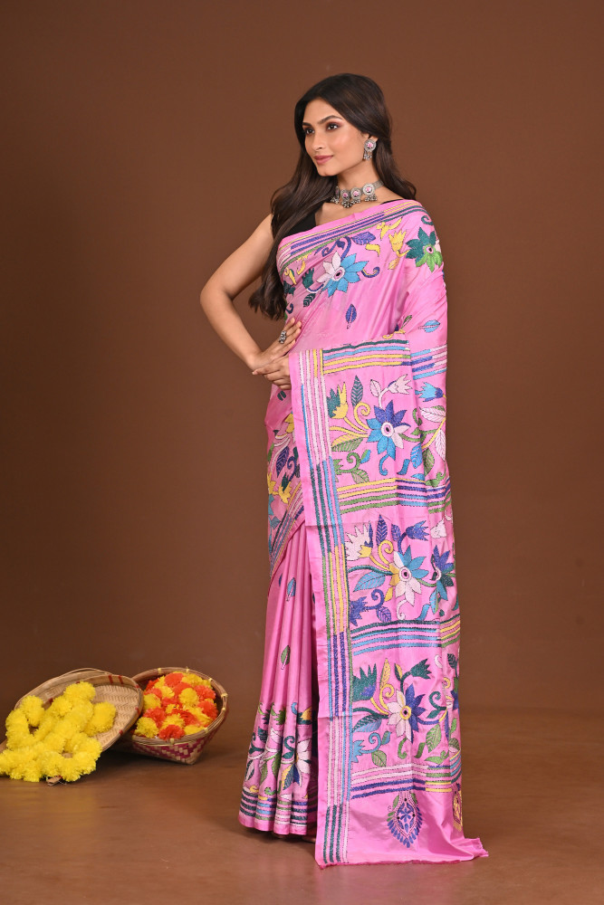 TRIPURASUNDARI BLENDED SILK KANTHA SAREE