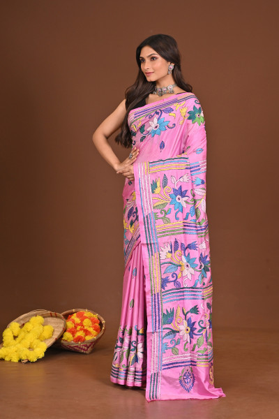 TRIPURASUNDARI BLENDED SILK KANTHA SAREE