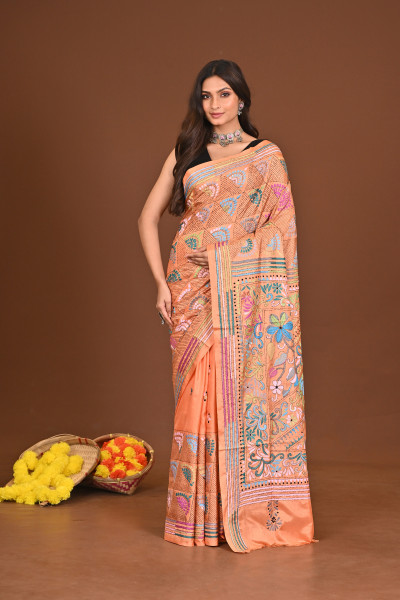 JAGATJANANI BLENDED SILK KANTHA SAREE