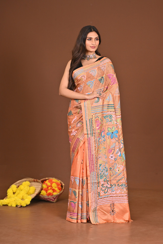 JAGATJANANI BLENDED SILK KANTHA SAREE