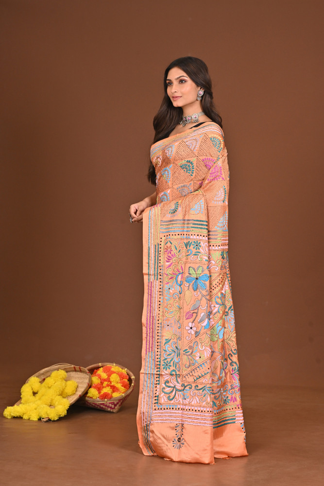 JAGATJANANI BLENDED SILK KANTHA SAREE