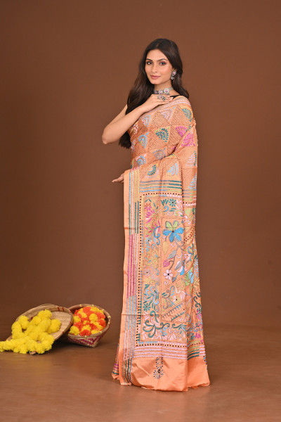 JAGATJANANI BLENDED SILK KANTHA SAREE