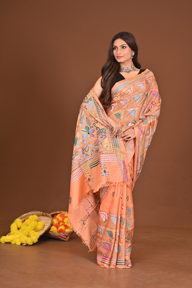 JAGATJANANI BLENDED SILK KANTHA SAREE