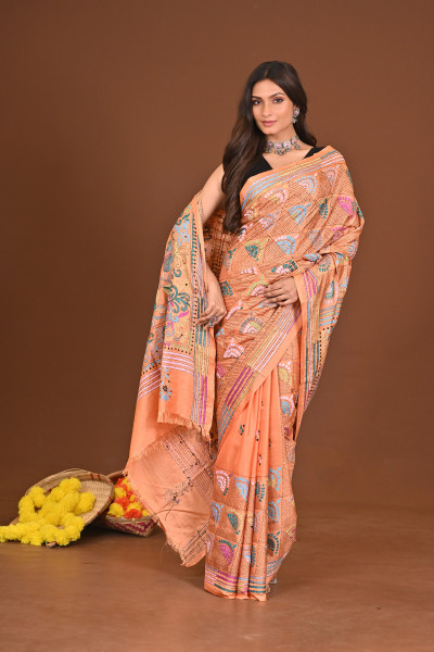 JAGATJANANI BLENDED SILK KANTHA SAREE