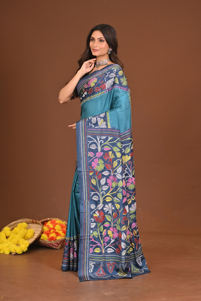 DHUMAVATI BLENDED SILK KANTHA SAREE