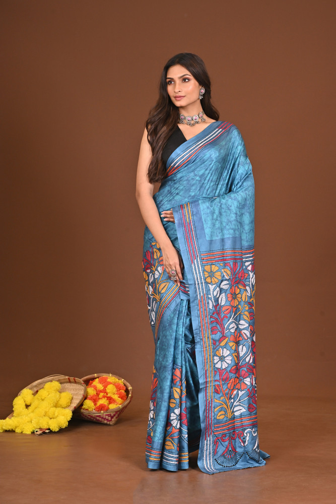 NEELAMBA BLENDED SILK KANTHA SAREE