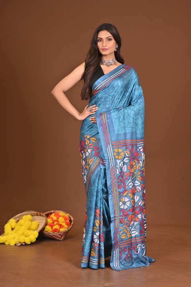 NEELAMBA BLENDED SILK KANTHA SAREE