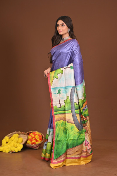 CHANDRAGHANTA TUSSAR HANDPRINT SAREE