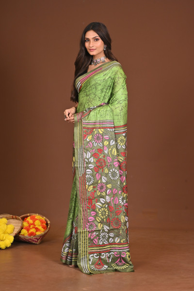 KUSHMANDA  BLENDED SILK KANTHA SAREE