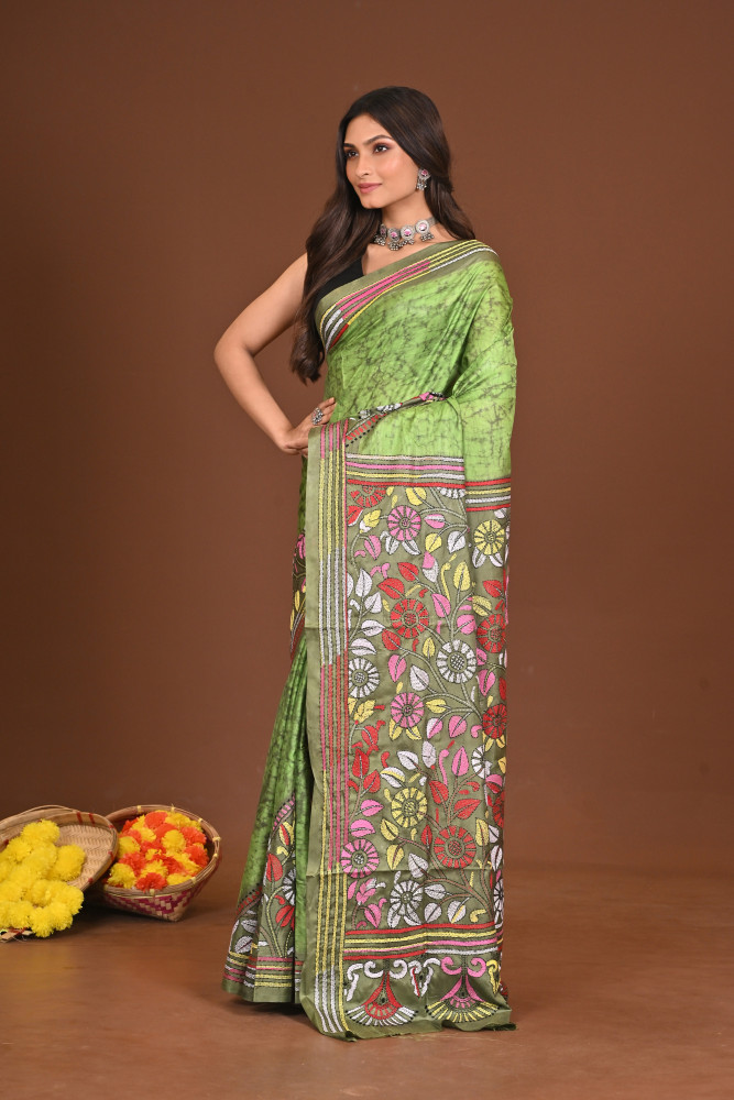 KUSHMANDA  BLENDED SILK KANTHA SAREE