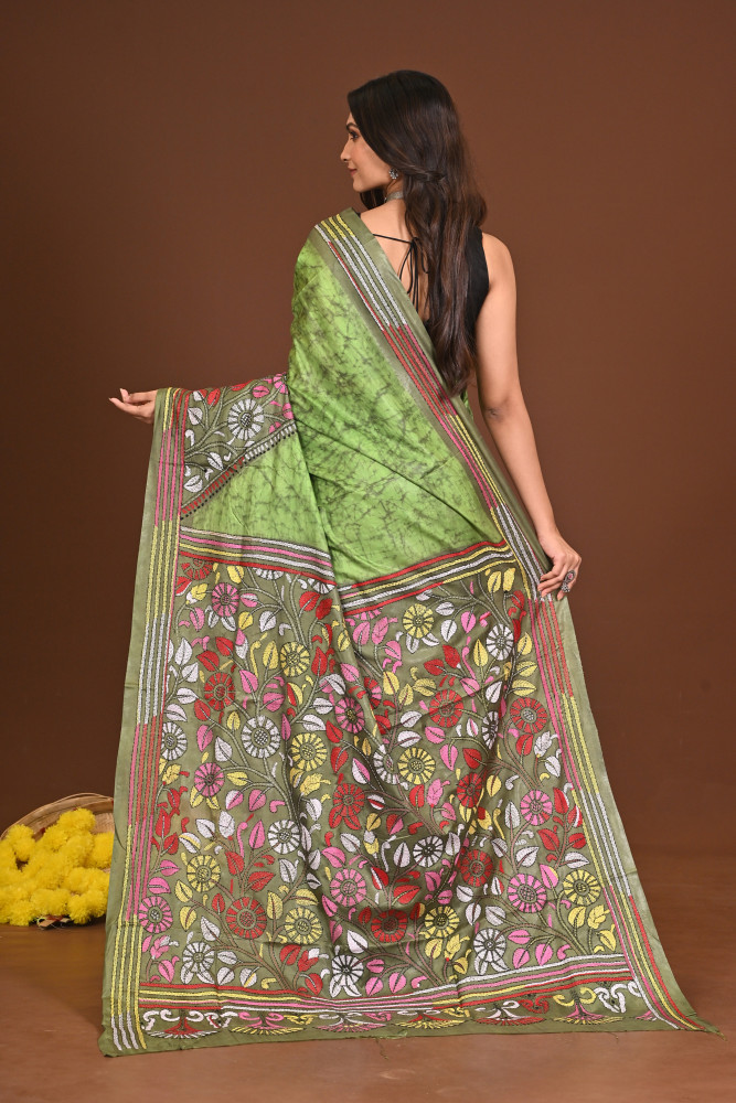 KUSHMANDA  BLENDED SILK KANTHA SAREE
