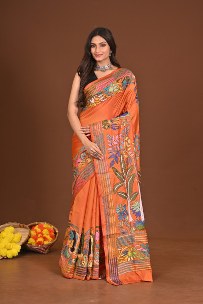 MAHESHVARI  BLENDED SILK KANTHA SAREE