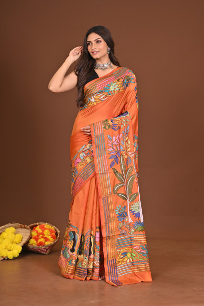 MAHESHVARI  BLENDED SILK KANTHA SAREE