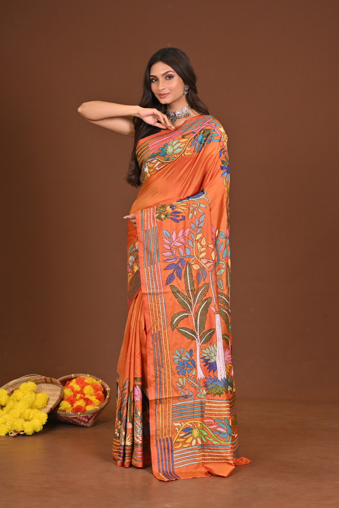 MAHESHVARI  BLENDED SILK KANTHA SAREE
